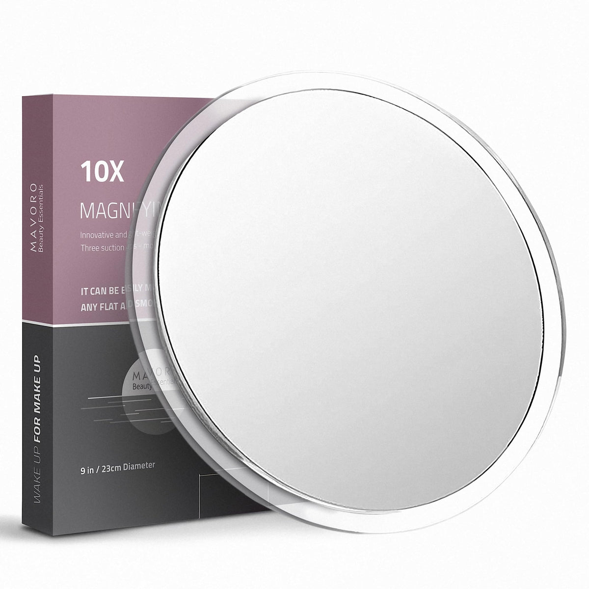 9 Inch Magnifying Mirror with Suction Cups 10X Clarity, Travel-Size