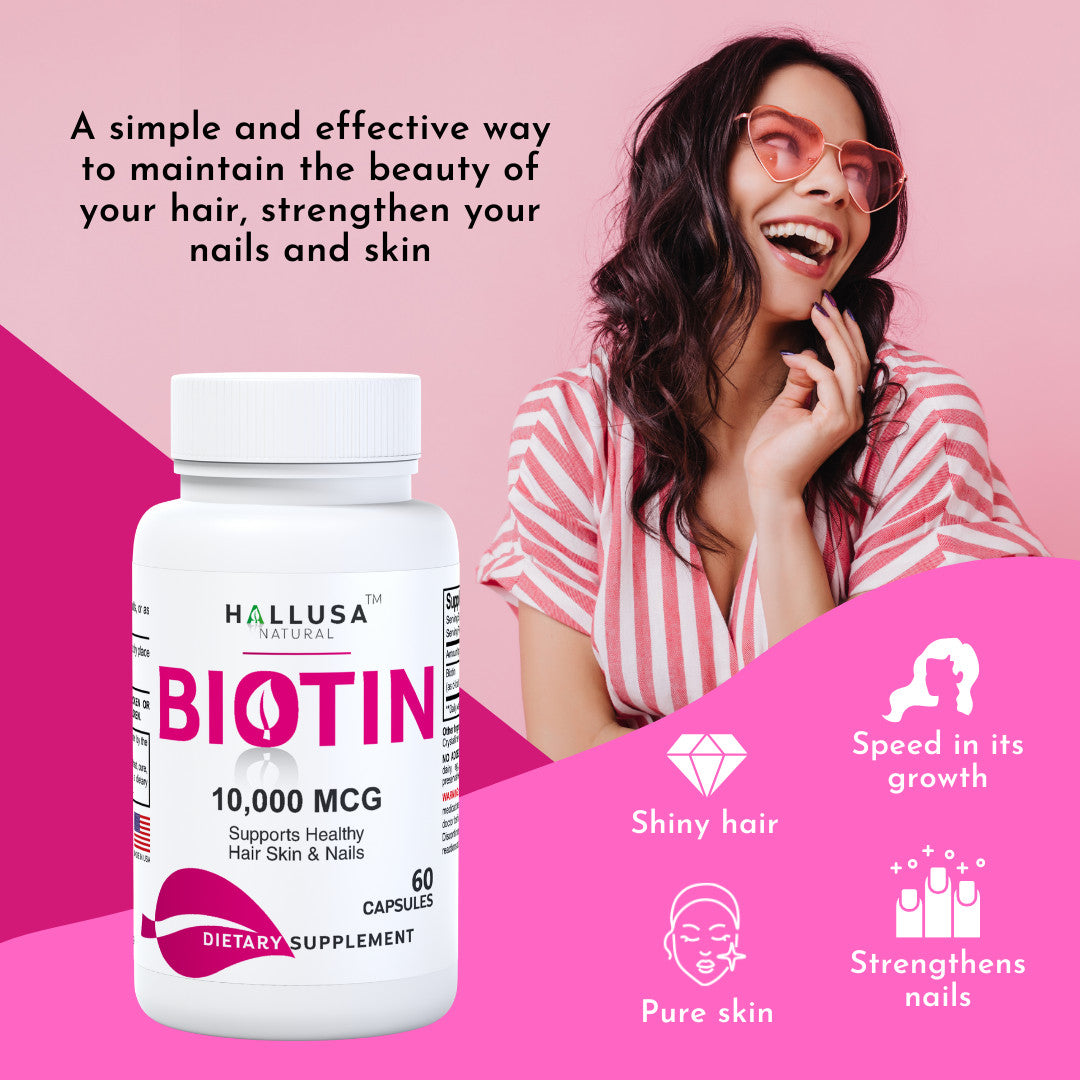 Biotin 10,000 mcg Capsules – Hair Growth & Nail Support, 60 Count