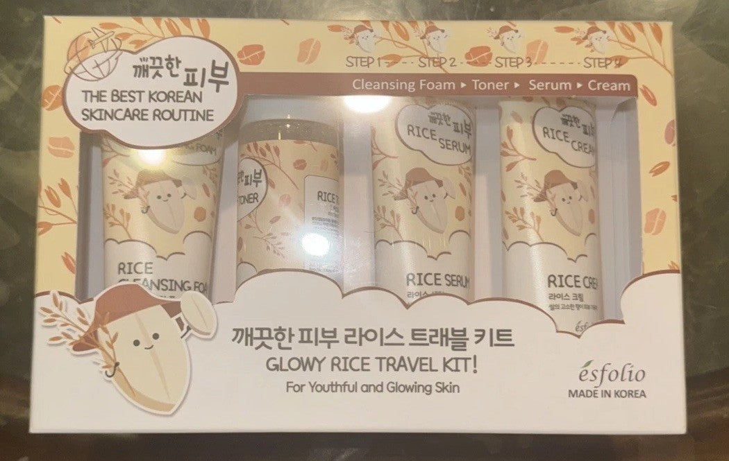 Esfolio Glowy Rice Travel Skincare Kit - 4 Piece Set NIB