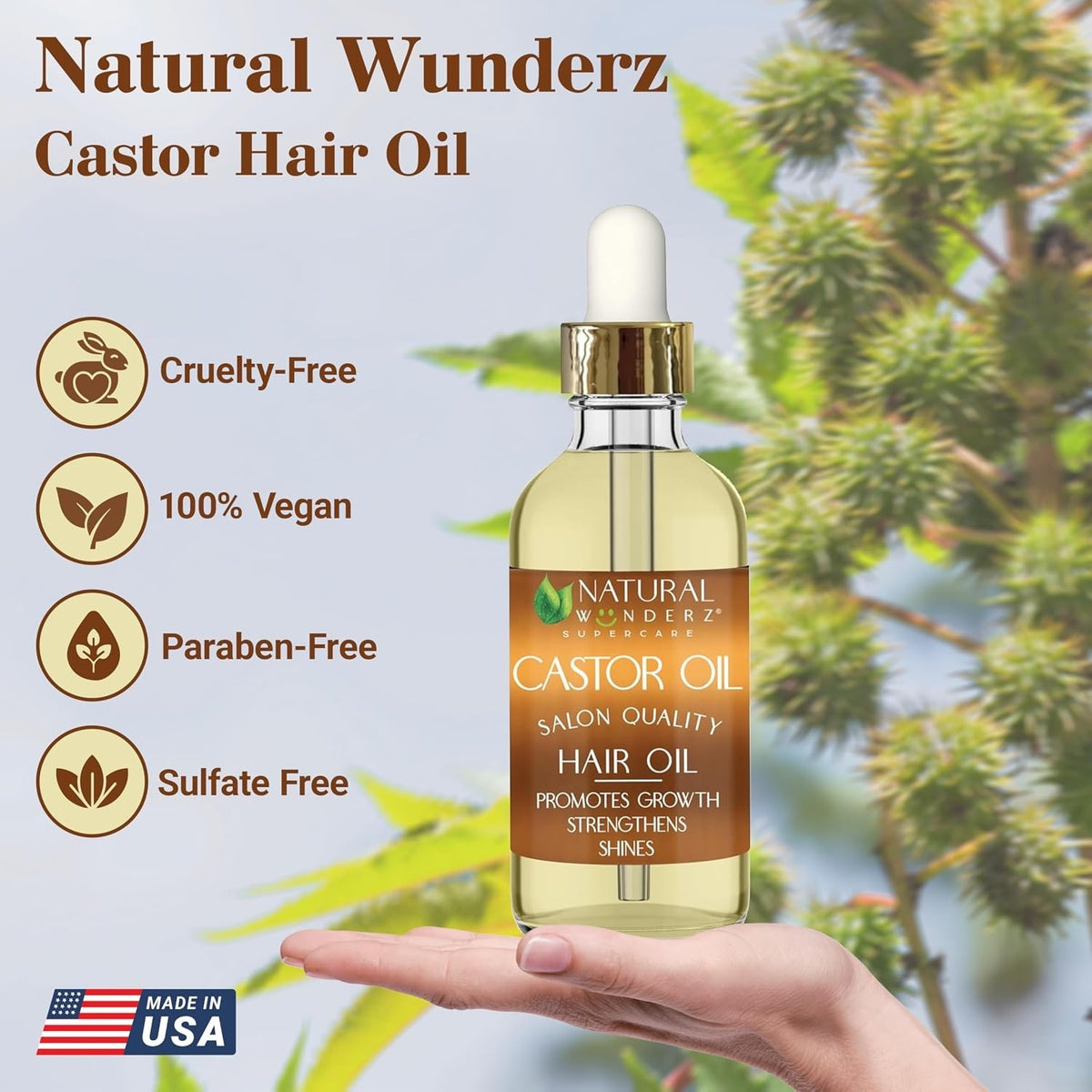 -Friendly Castor Hair Growth Oil - 4 Oz Thickening & Moisturizing