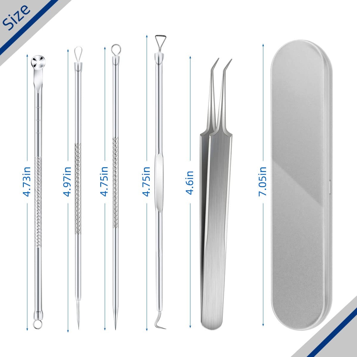 Blackhead Remover Tool Set - Pimple Extractor Kit with 5 Stainless Steel Tools
