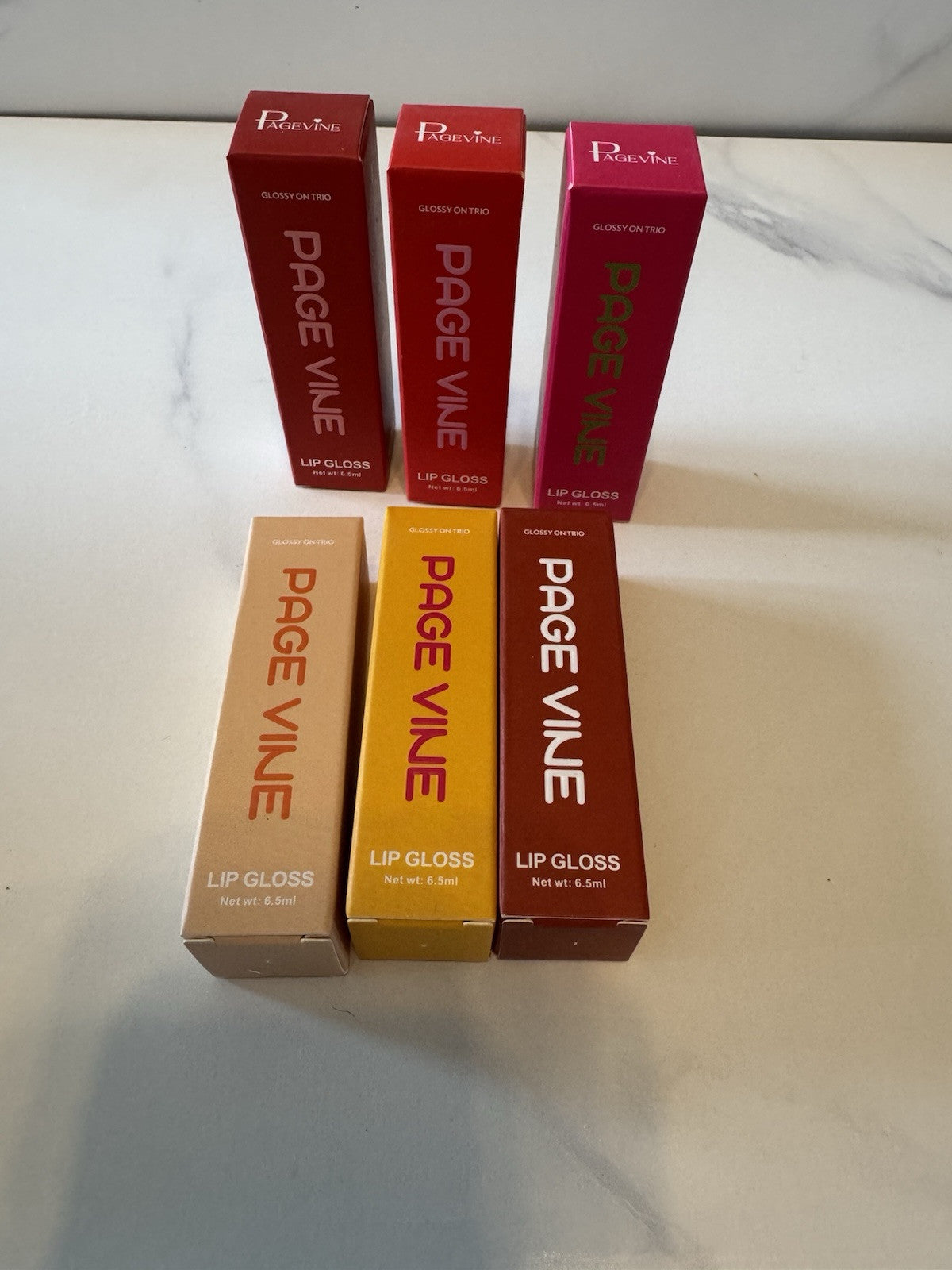 Lip Gloss Set of 6 Colors - Pink, Red, Nude, Mauve, Clear - 6.5mL Each