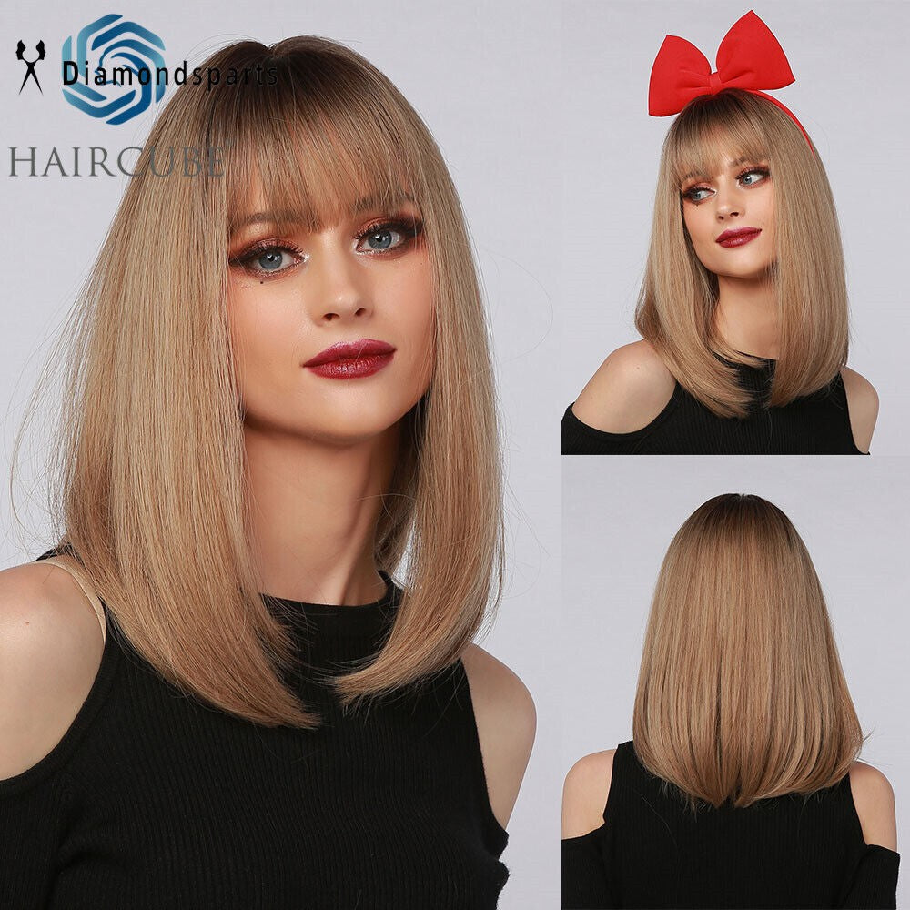 Short Bob Wigs for Women - Brown Blonde Synthetic Costume Hair