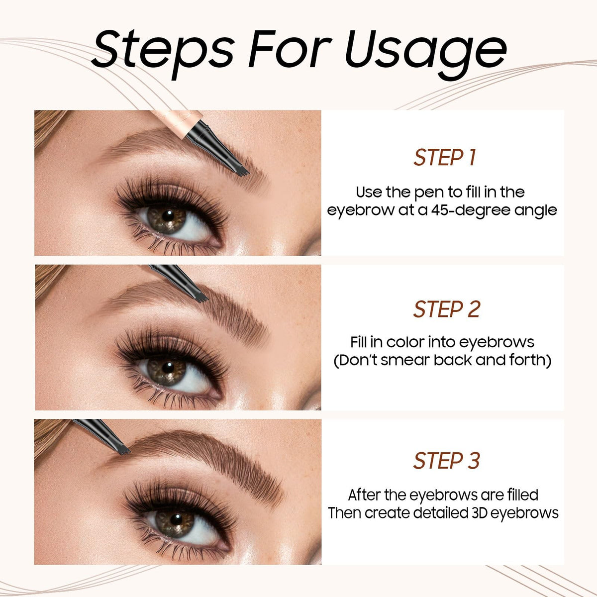 Microblading Eyebrow Pen with 4 Micro-Fork Tips Waterproof Gray - Natural Finish