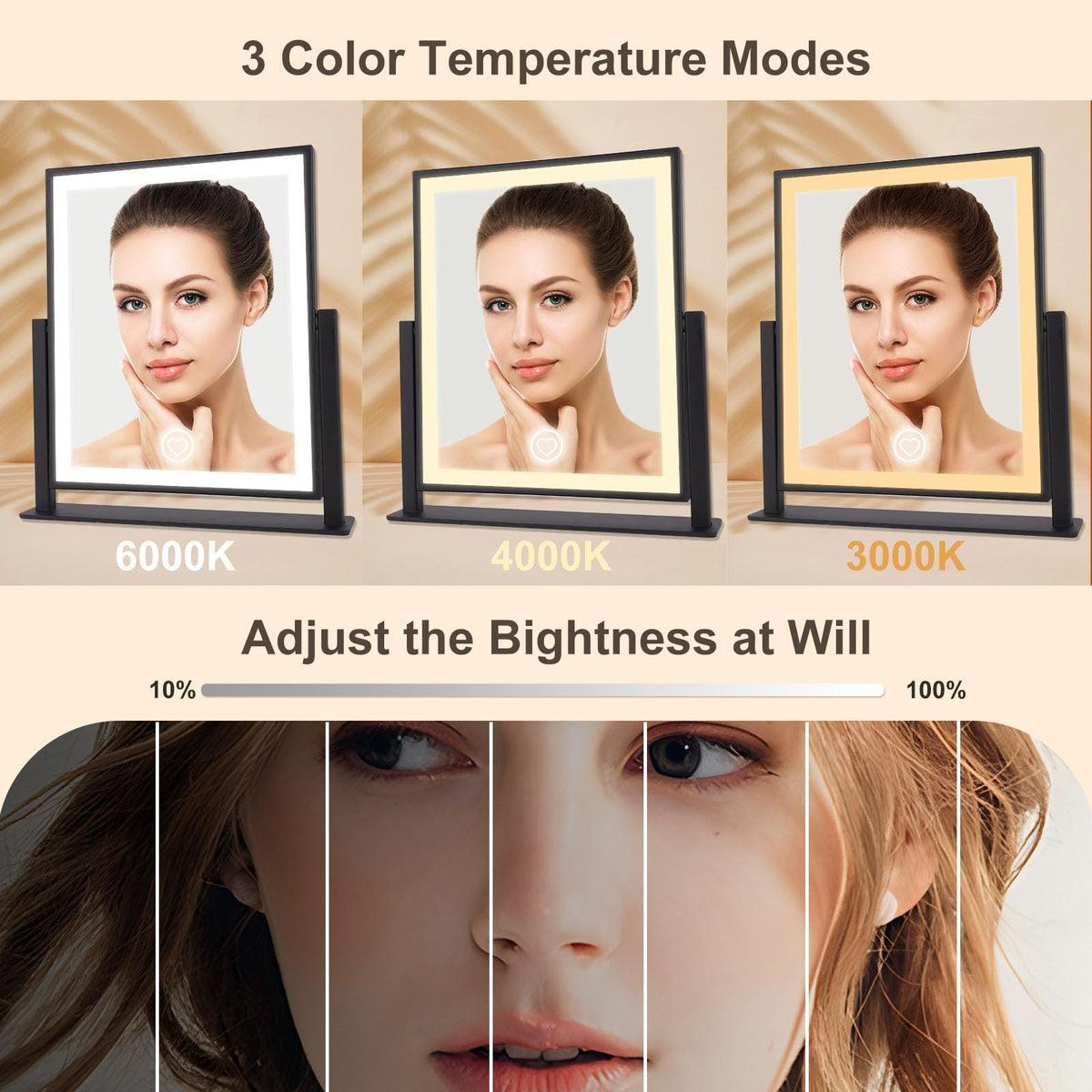 11 Inch Dimmable LED Vanity Mirror with Lights and 3 Lighting Modes