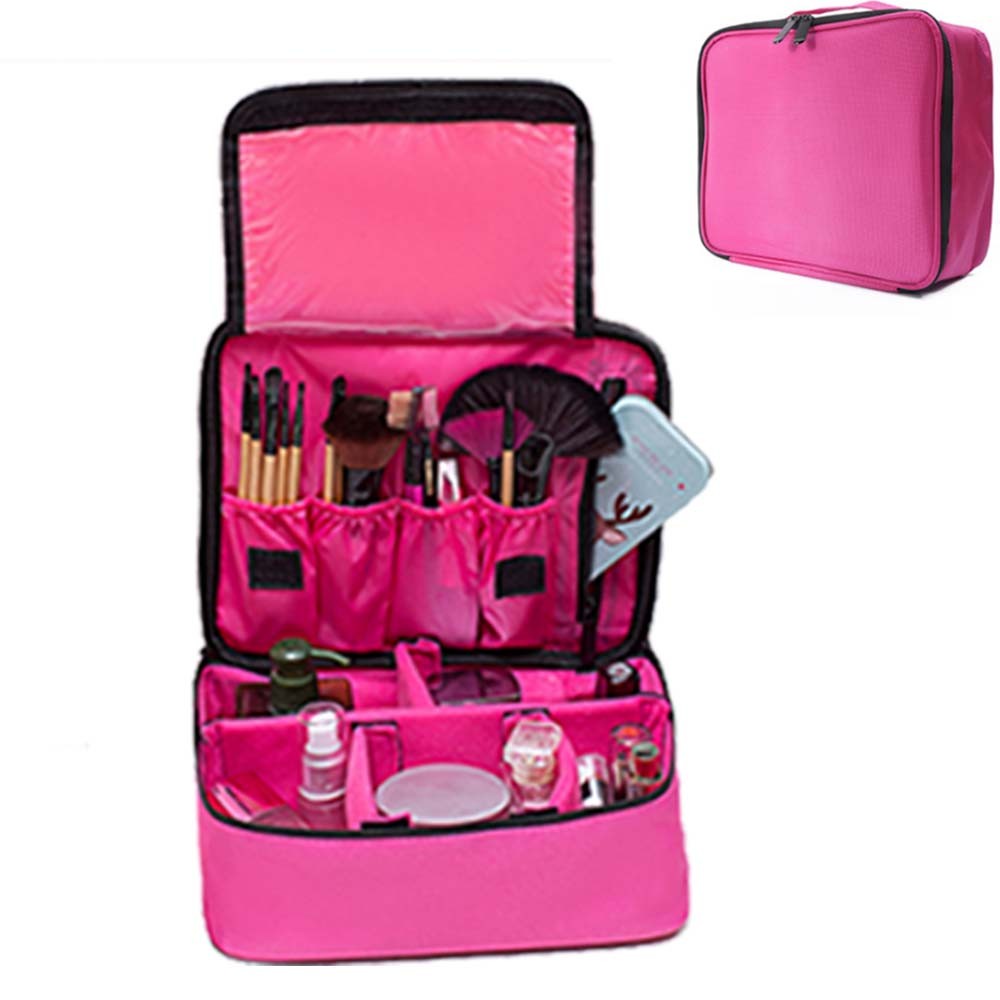 Pink Travel Makeup Bag with Handle Waterproof Organizer for Cosmetics
