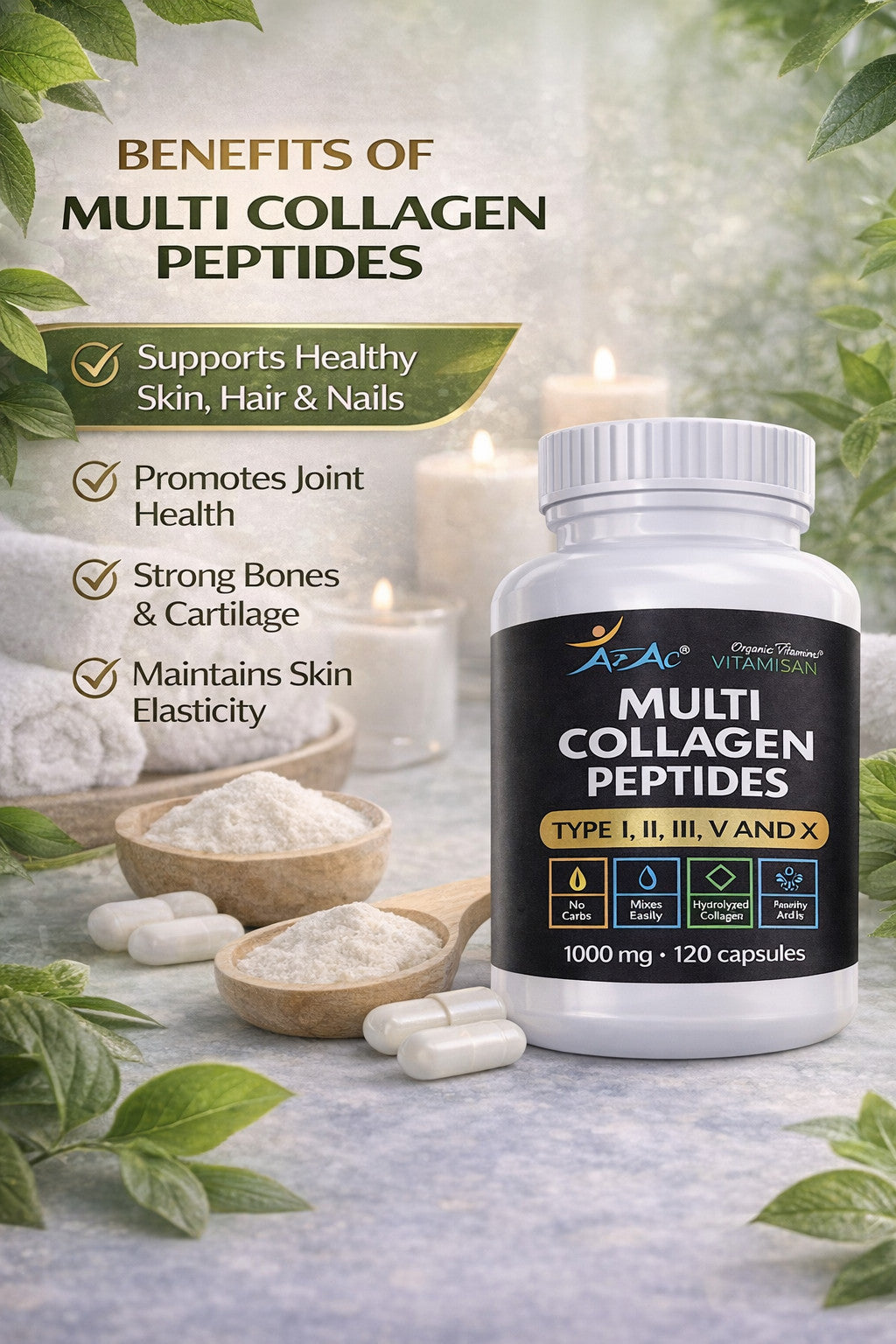 Hydrolyzed Collagen Capsules 1000mg | Multi-Type Collagen Peptides 240-Caps