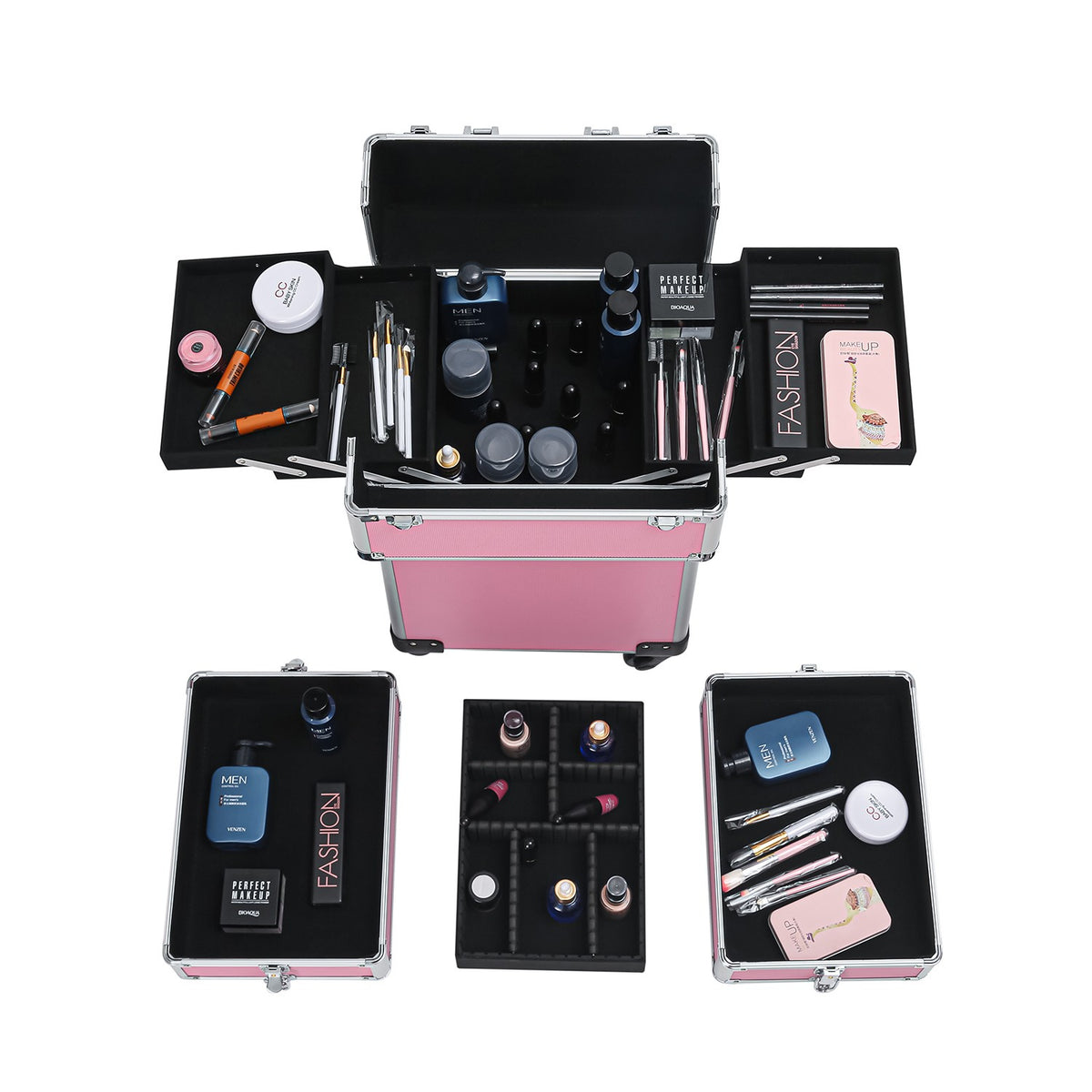 4 in 1 Aluminum Cosmetic Makeup Case with Wheels - Portable Tattoo Organizer