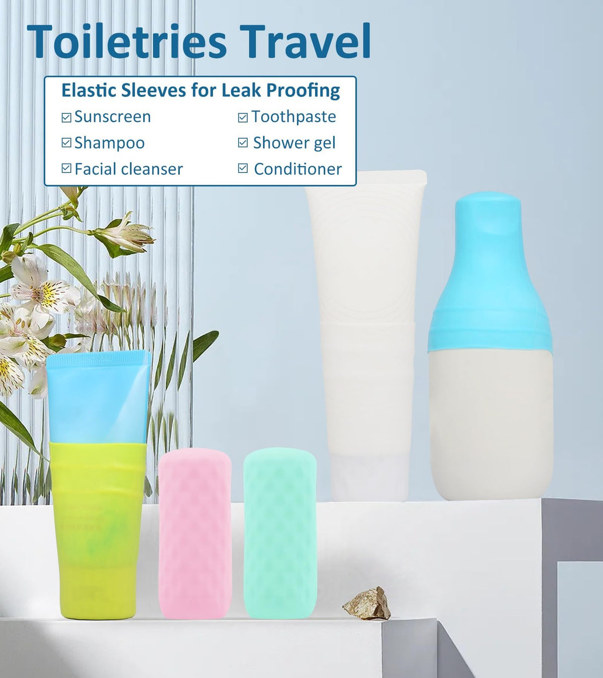 Travel Silicone Bottle Covers Leak-Proof Reusable Travel Toiletry Sleeves