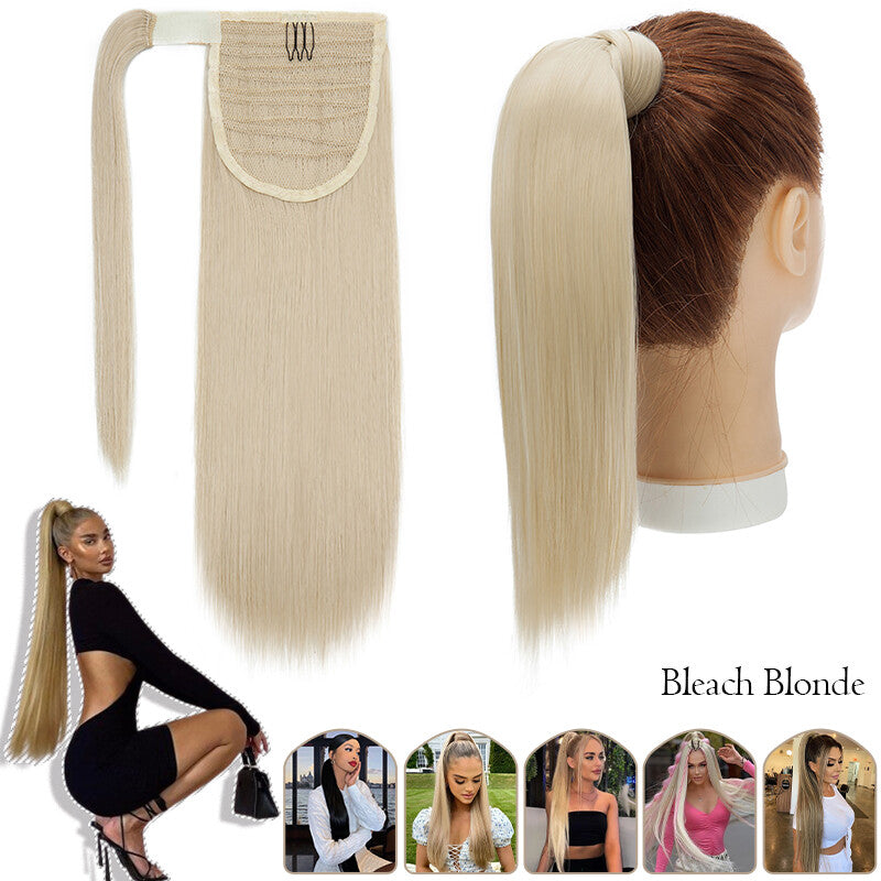 Mega Thick Wrap-On Ponytail Extensions - Natural Human Hair, Curly Wavy Straight