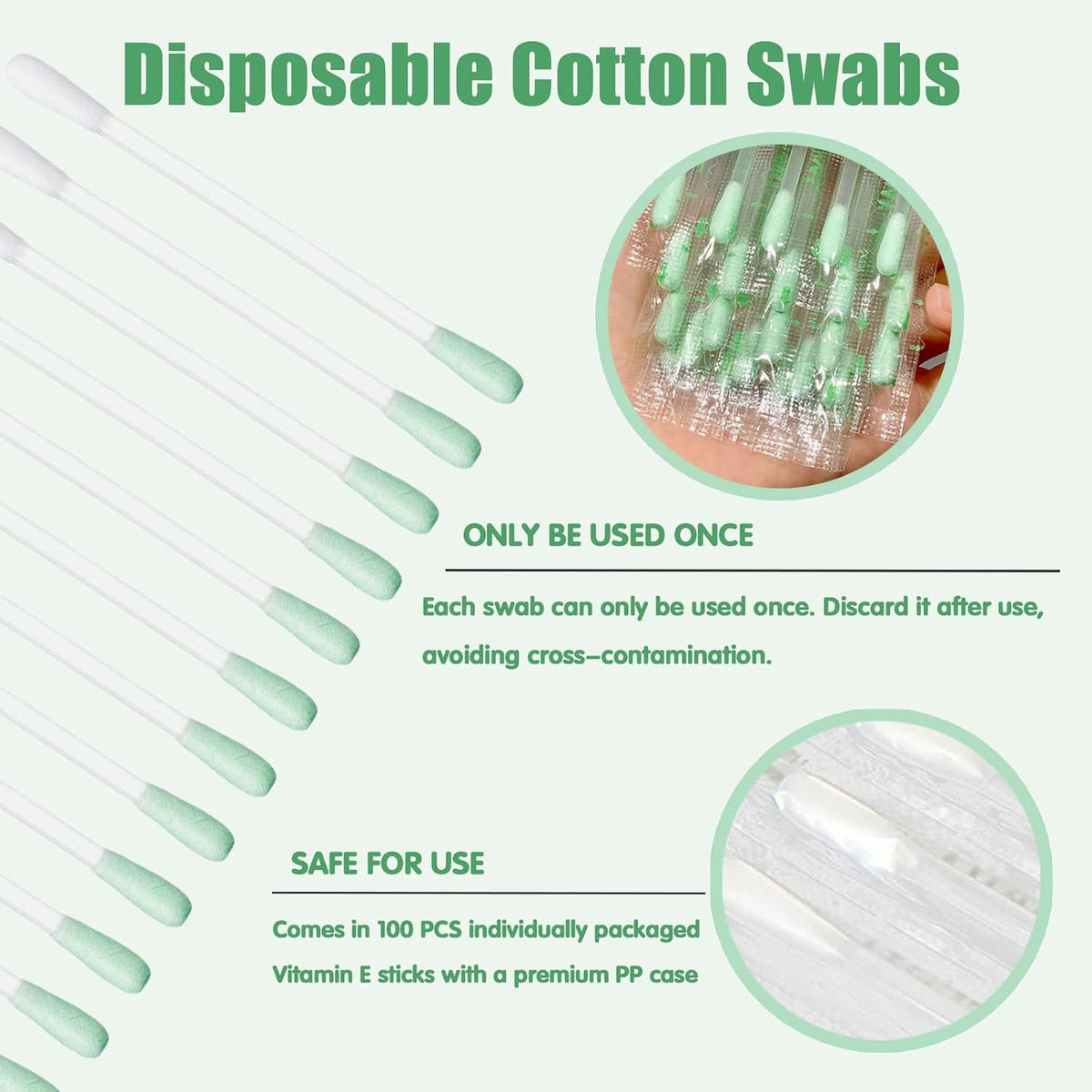 Cotton Makeup Remover Swabs with Vitamin E Liquid, 100 Pcs for Eye & Lip
