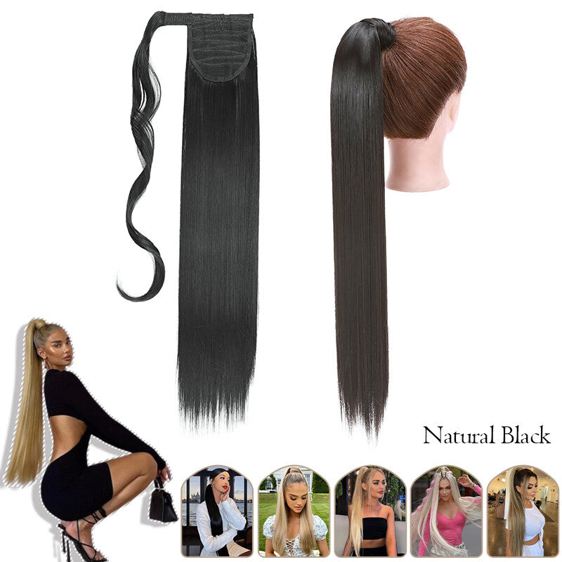 Mega Thick Wrap-On Ponytail Extensions - Natural Human Hair, Curly Wavy Straight