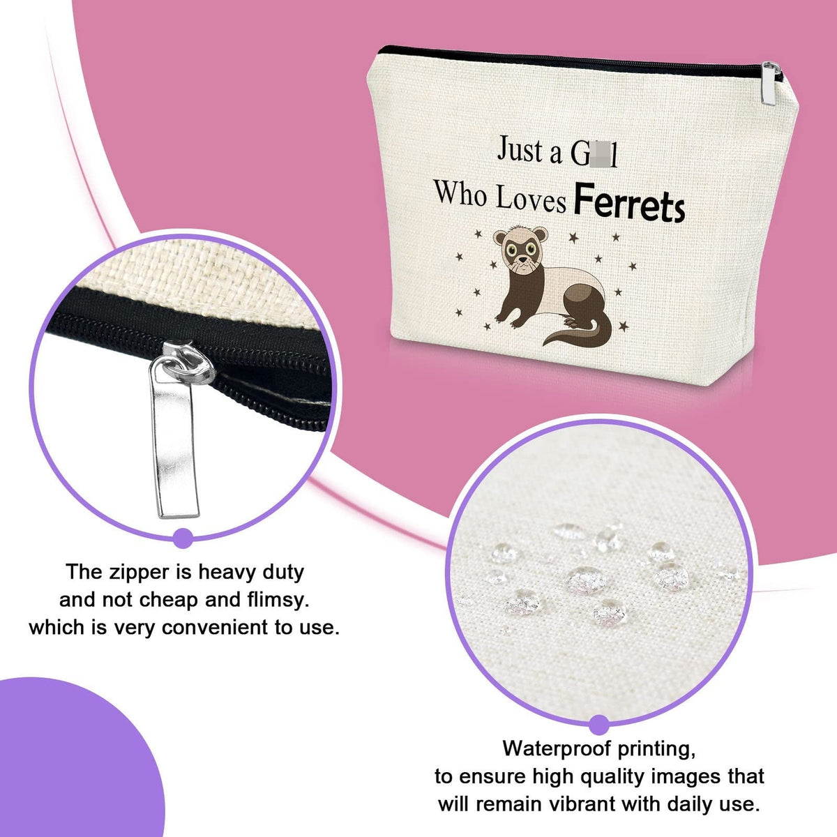 Ferret Lover Makeup Bag for Women - Cute Ferret Animal Gift