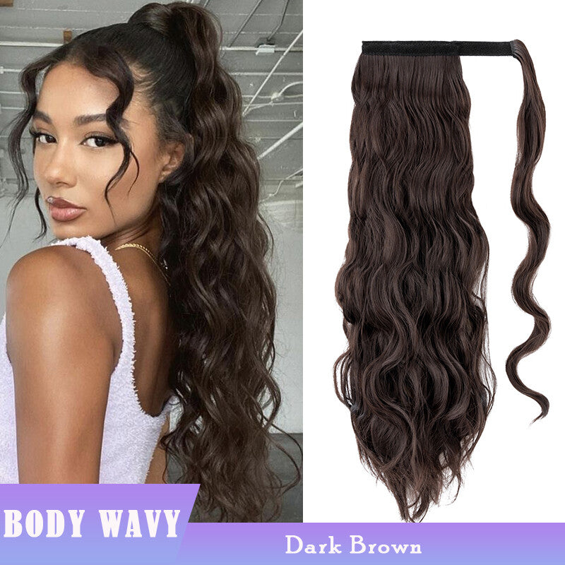 Thick Clip-In Ponytail Hair Extension - Fake Human Hair, Wavy & Straight