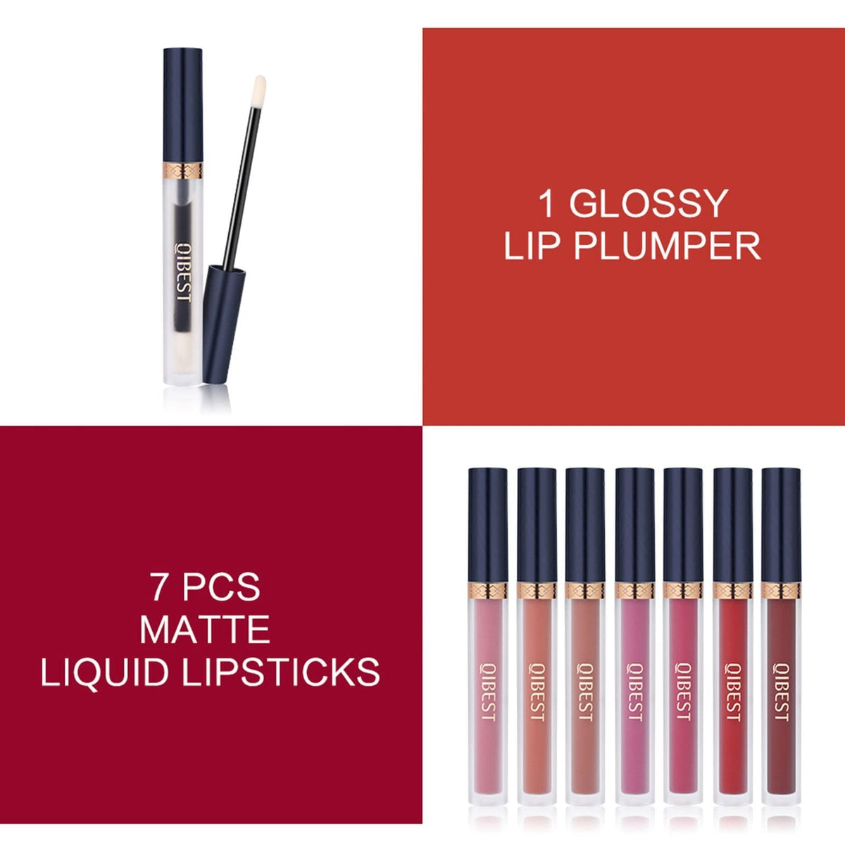 Liquid Lipstick Set 8 Colors Matte Lip Gloss & Lip Plumper - Long Lasting