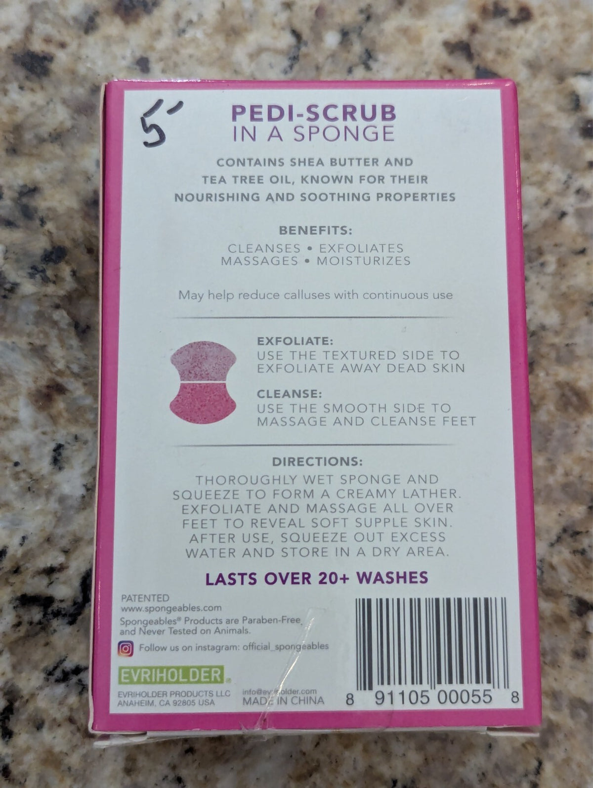 Spongeables Pedi-Scrub In A Sponge Lavender Tea Tree Oil lasts 20