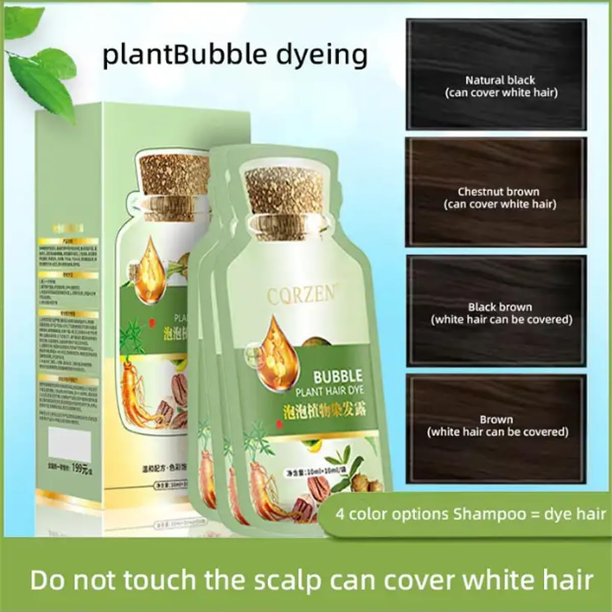 Natural Plant Hair Dye Shampoo for Gray Hair Coverage - Black, 1 Fl Oz