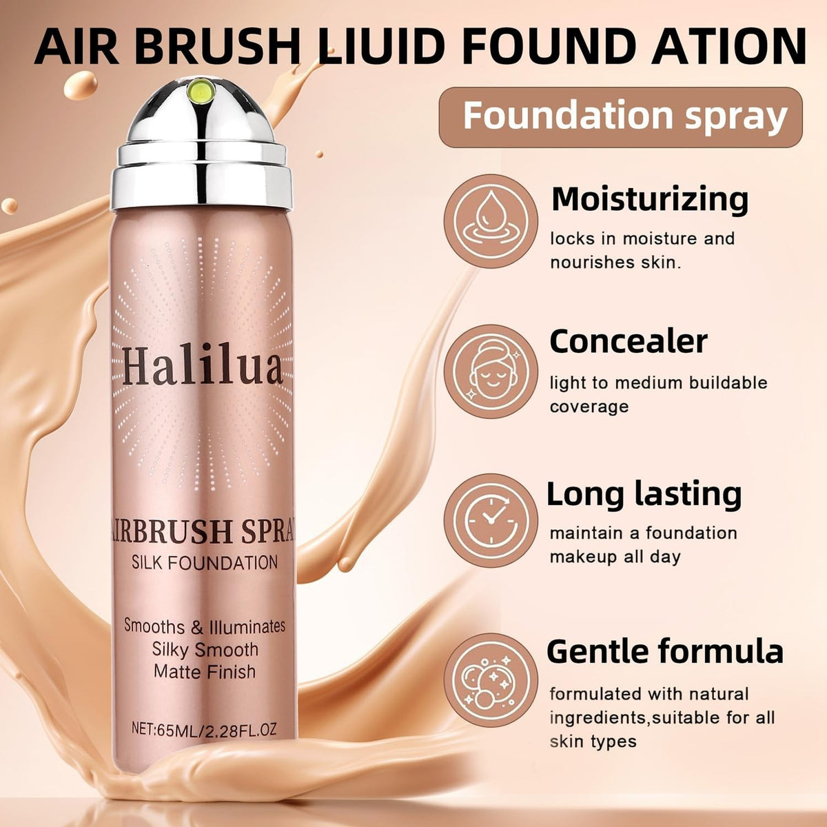 Airbrush Foundation Spray with Brush - Full Coverage Matte Makeup