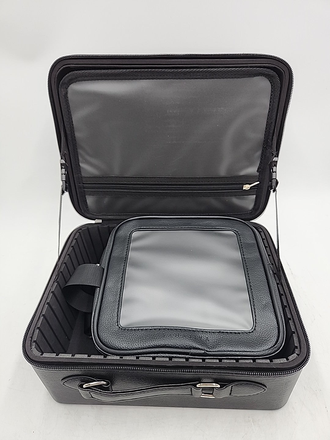 Travel Makeup Bag with LED Lighted Mirror - Black
