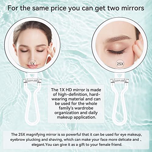 Travel Magnifying Mirror with Handle - Assorted Sizes 20X, 25X, 30X