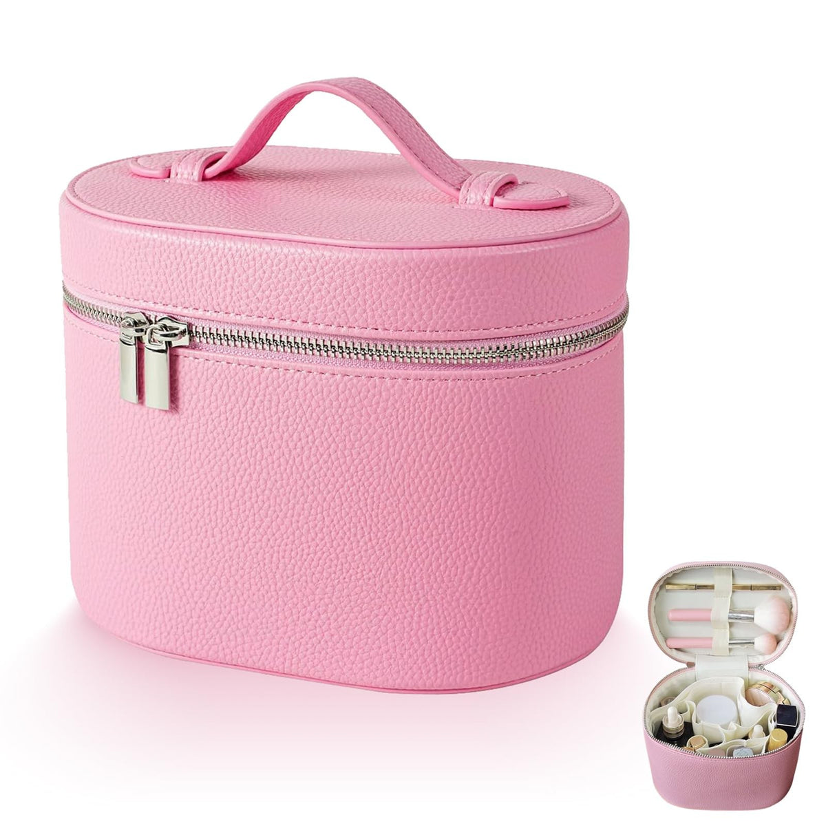 Large Capacity Leather Makeup Bag with Removable Washable Compartments, Waterproof Cosmetic Organizer