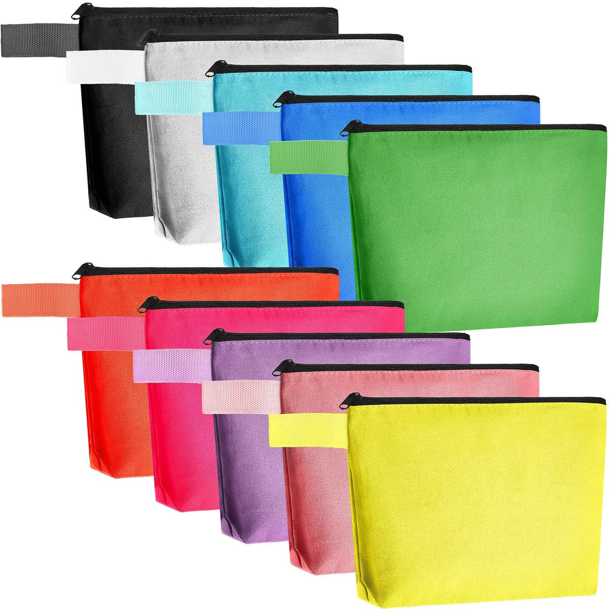 Canvas Makeup Bags Set – 10 Multi-Color Travel Cosmetic Pouches for Coins, Jewelry, Phone & Keys