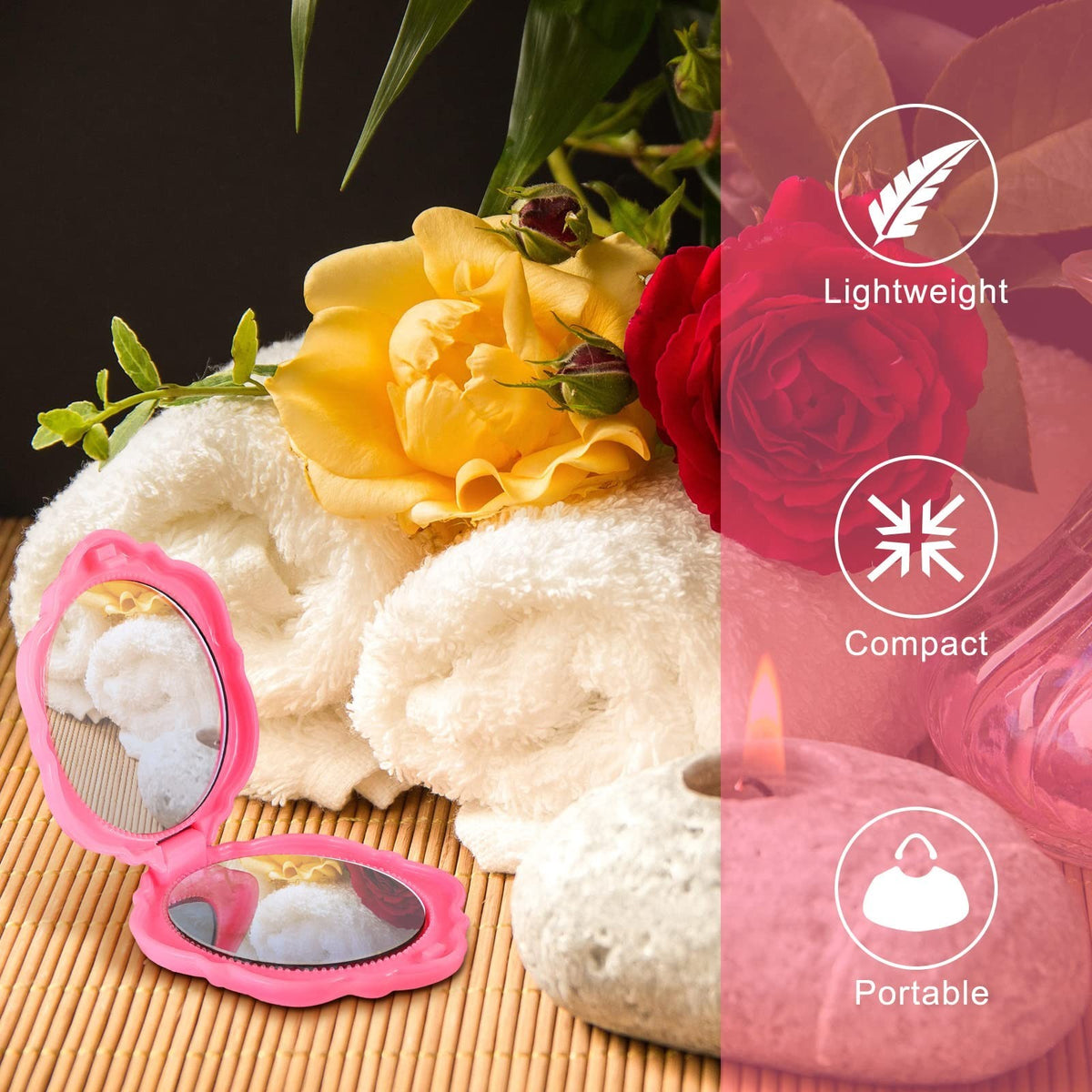Pink Rose Compact Mirror Set - 20 Pack Travel Makeup Mirrors for Bridesmaids & Gifts