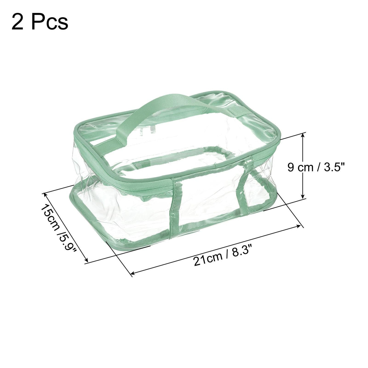 Clear PVC Toiletry Makeup Bag Set with Zipper & Handle - Green, 2 Pieces