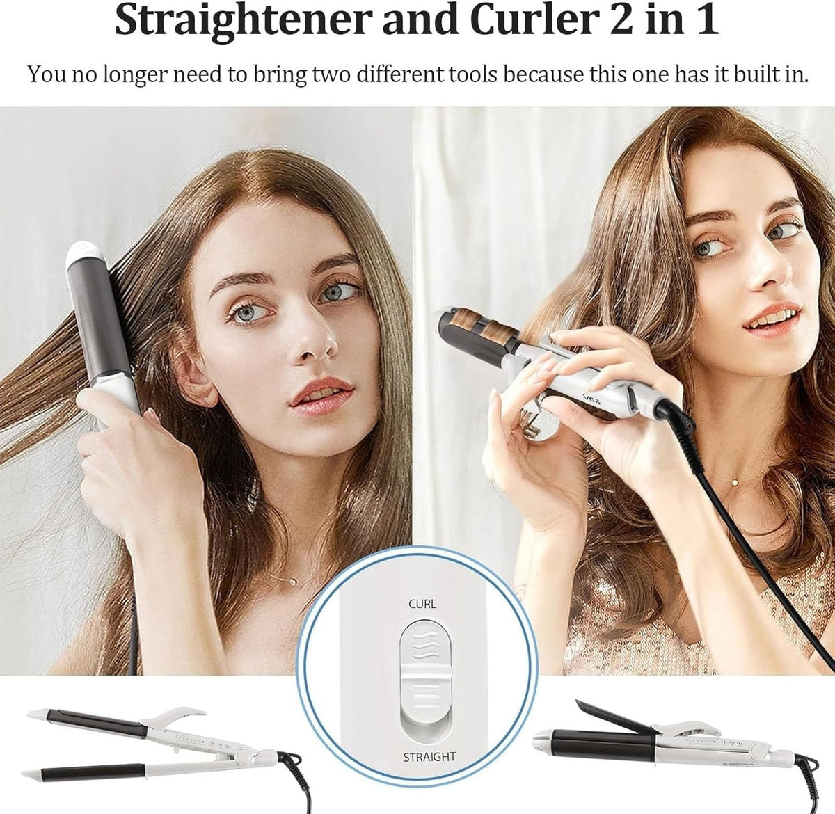 2-in-1 Travel Hair Curling & Flat Iron with EU/UK Plugs - Dual Voltage, Ceramic & Argan Oil