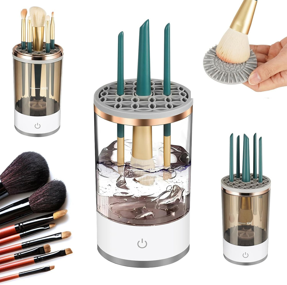 Electric Makeup Brush Cleaner 4-in-1 Multifunctional Tool with Drying & Storage