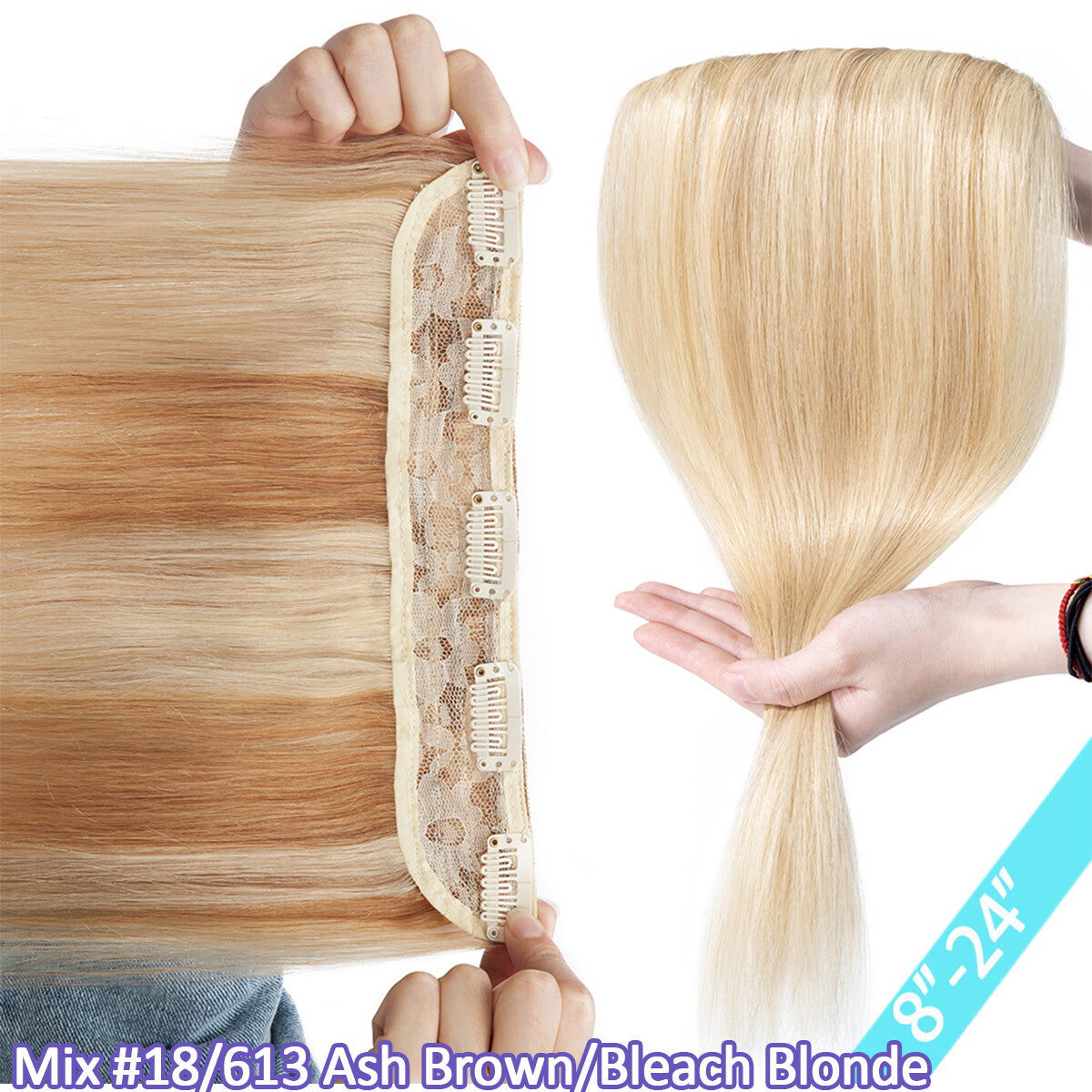 Women Clip-In Remy Human Hair Extensions Full Head Straight Ombre - Multiple Colors & Lengths