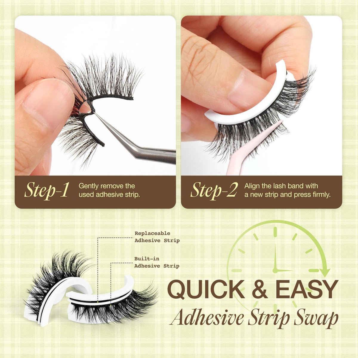 Self Adhesive False Eyelashes Natural Look Press-On 5 Pairs, Black
