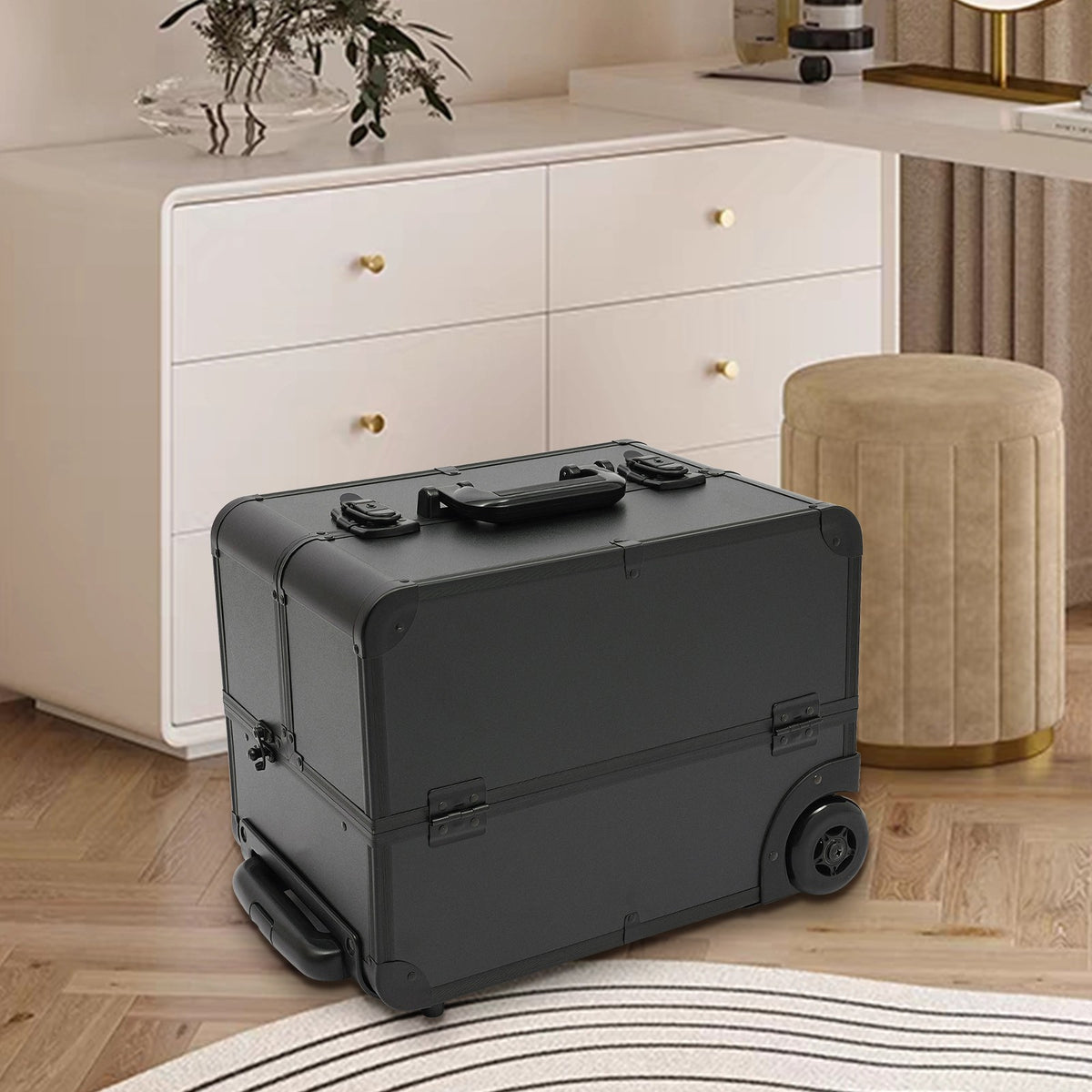 Lockable Rolling Makeup Case with 6 Trays - Multi-Layer Cosmetic Storage