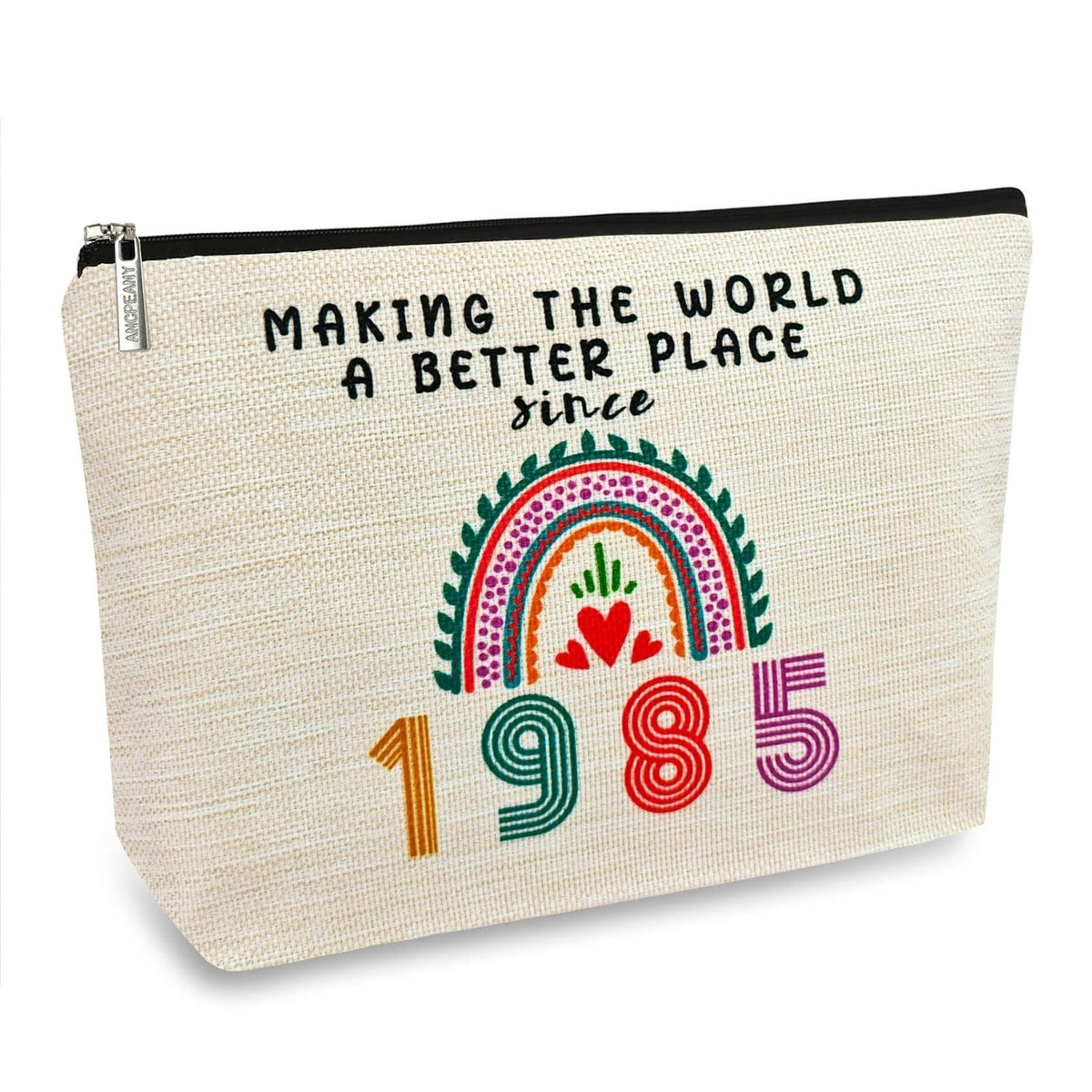 41st Birthday Makeup Bag for Women - Waterproof Flax Cosmetic Pouch