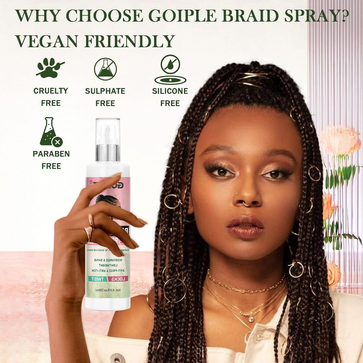 Hydrating Rose Water Braid Spray for Hair & Scalp Moisturizer - 6.8oz