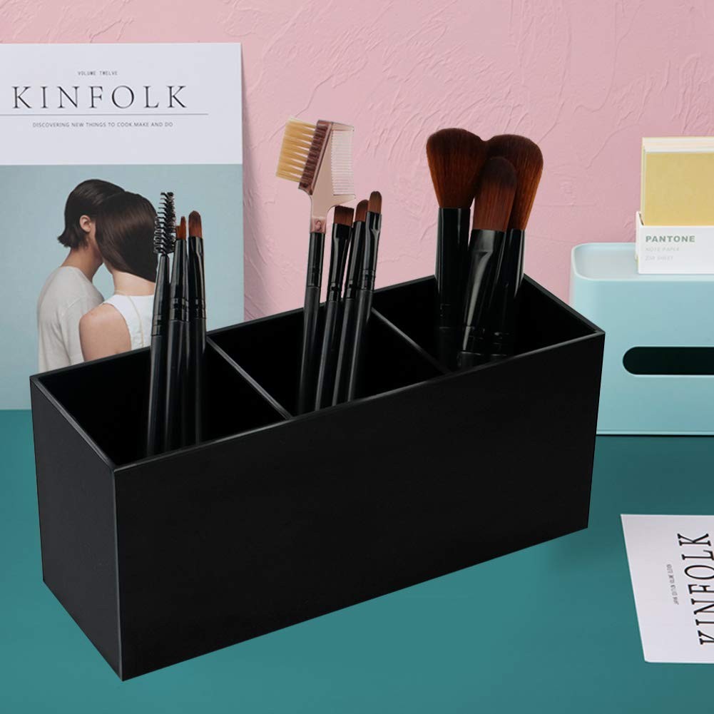 Makeup Brush Holder Organizer with 3 Slots, Black Storage Container