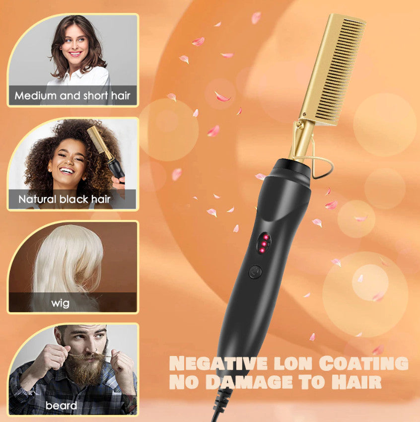 Electric Hot Comb for Hair & Beard Straightening - Ceramic Heated Styling Tool