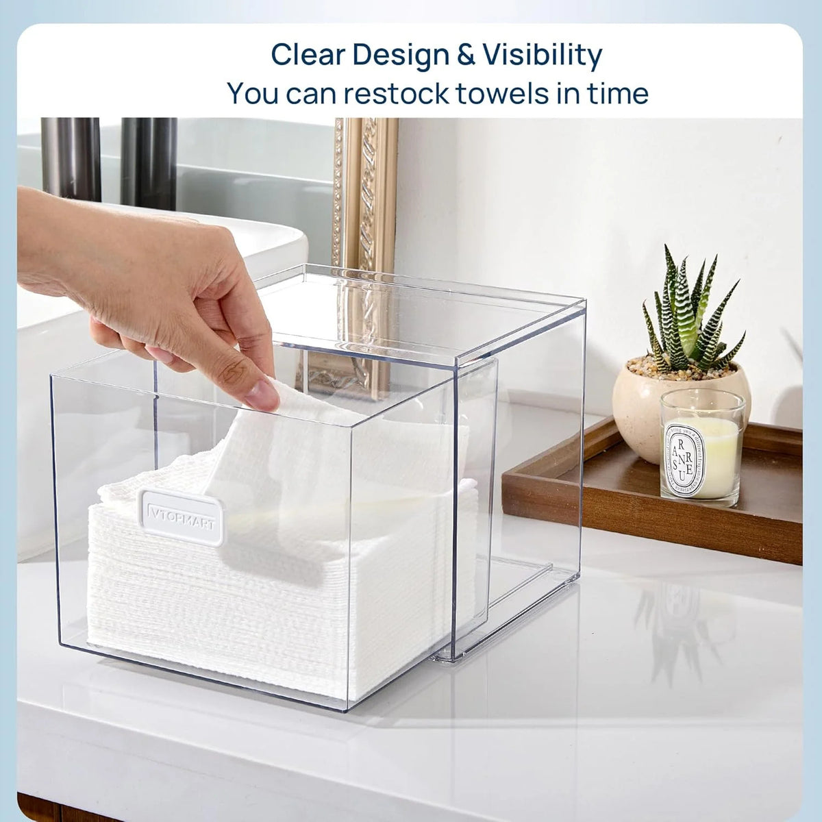 Disposable Facial Towel Holder with Clear Storage Drawer - Fits XL Towels