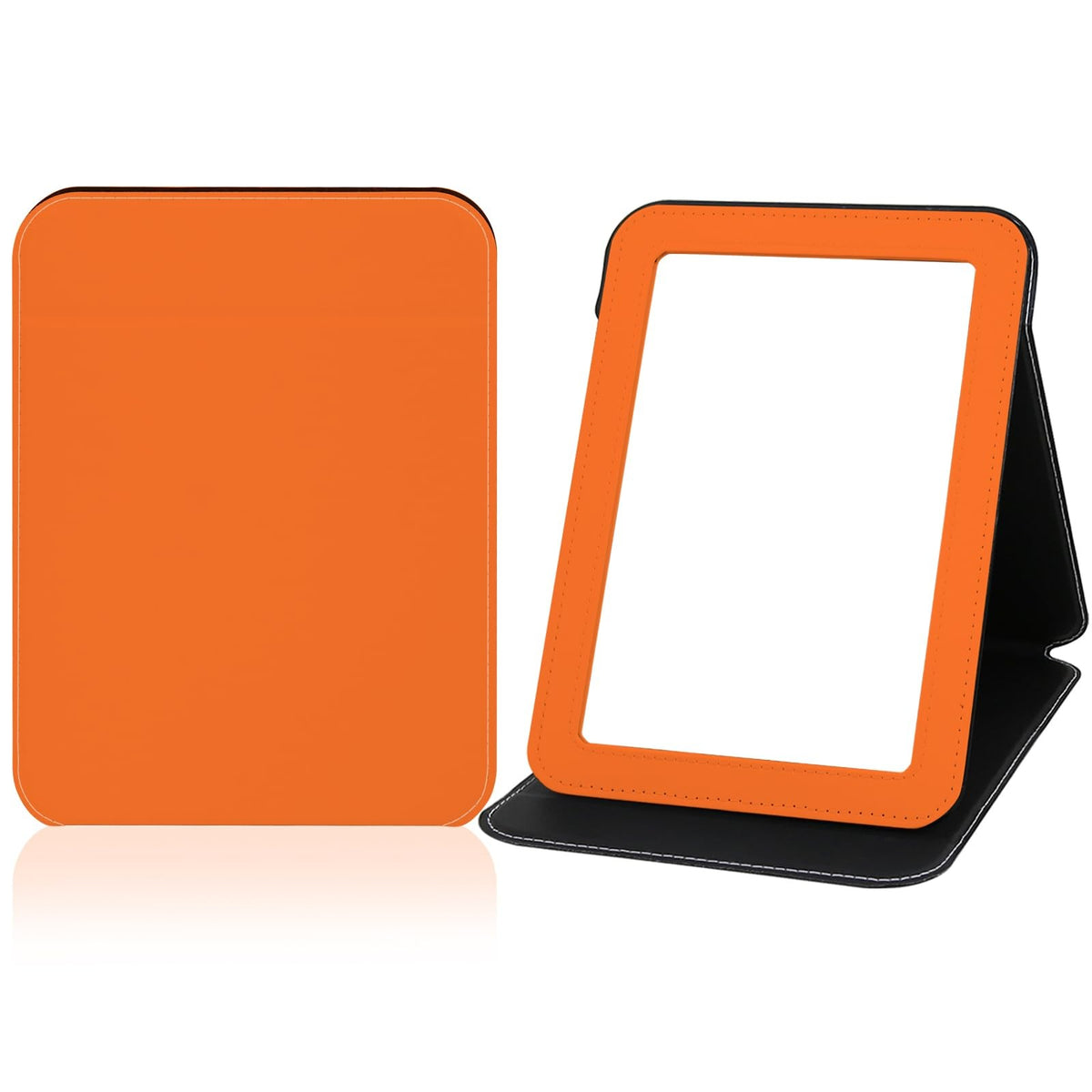Portable Folding Travel Makeup Mirror with Adjustable Stand - Compact Orange