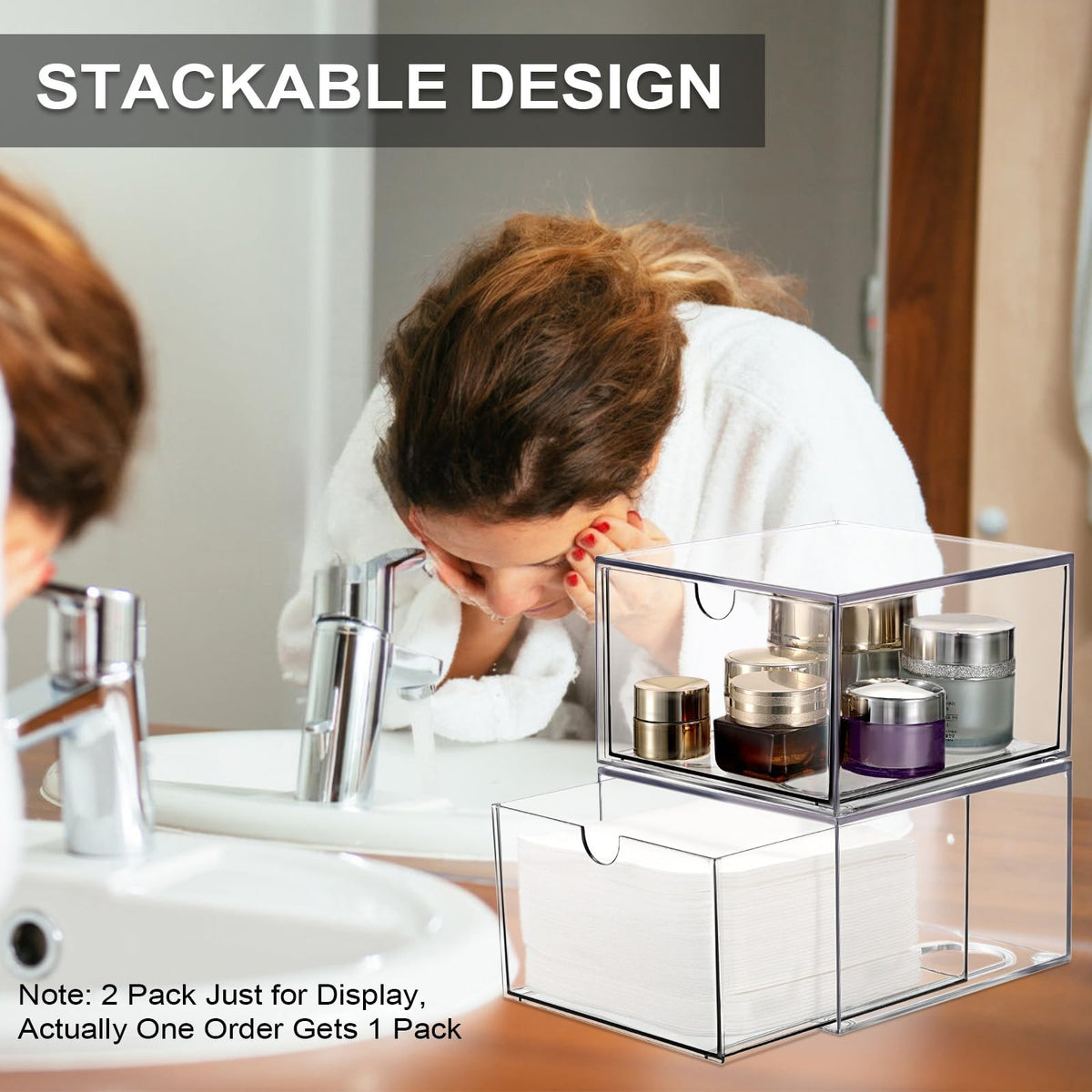 Disposable Face Towel Holder for Bathroom Vanity - Clear Plastic Storage Box