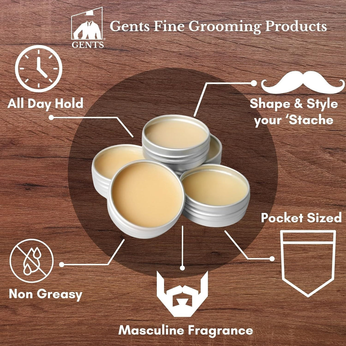 Men's Mustache Wax Kit with Strong Hold & Sandalwood Scent – Includes Travel Comb & Pocket Brush