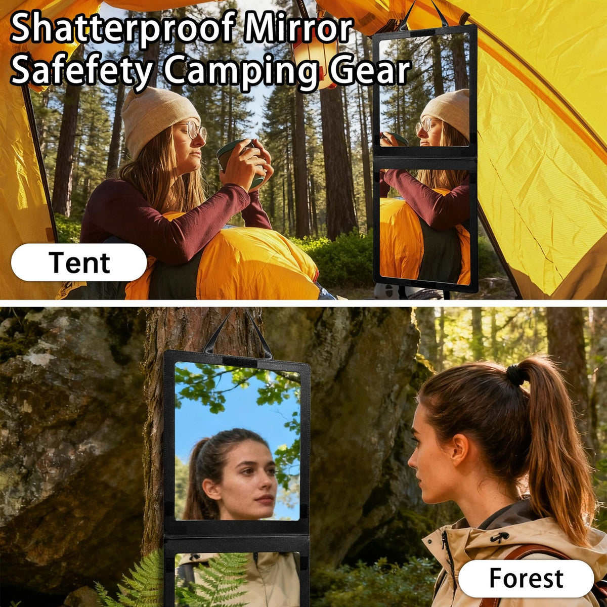Foldable Full-Length Camping Mirror 33x13 Inch Shatterproof Hanging Travel