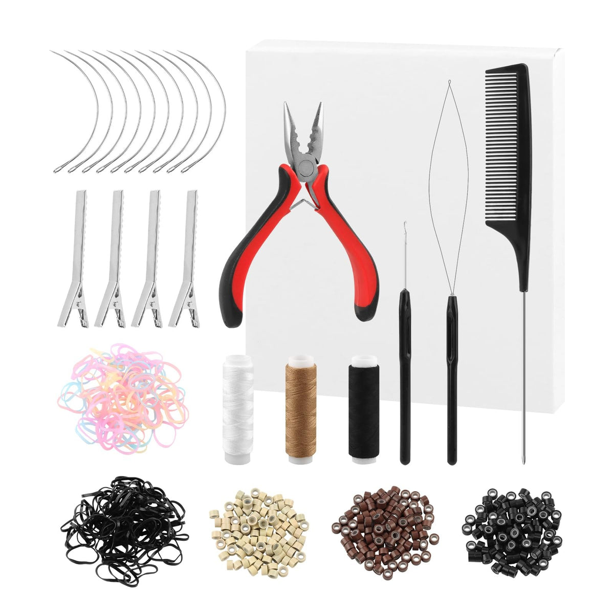 Hair Extension Tool Kit with 600 Silicone Lined Micro Link Beads,