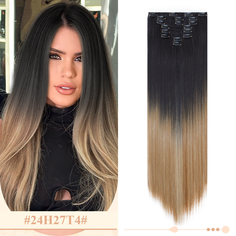 Clip-In Hair Extensions Full Head Ombre Highlight Synthetic Thick Hair 8-24 Inches