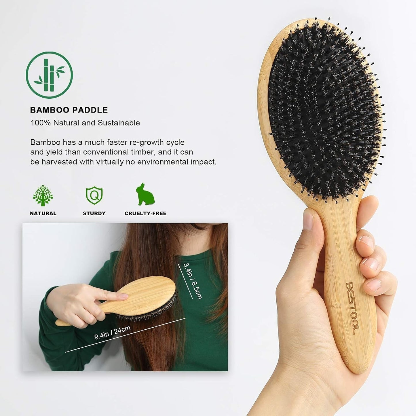 All-in-One Boar Bristle Bamboo Hairbrush for Detangling & Shine