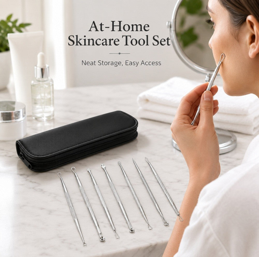 7PCS Blackhead Remover Kit - Stainless Steel Pimple Extractor Tools for Acne & Blemish Removal
