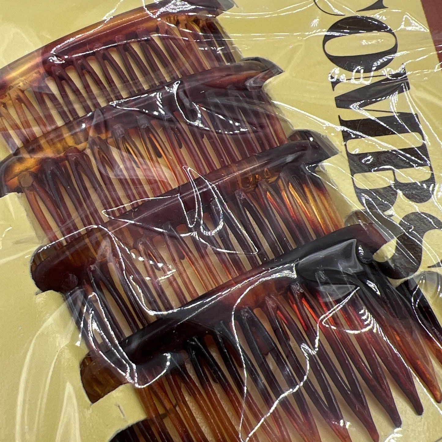 Vintage Tortoise Brown Hair Combs Set - Stay-Tight Acetate 4 Pack