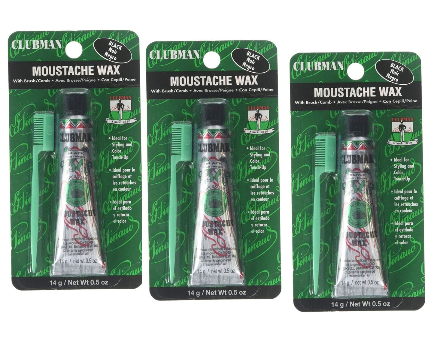 Moustache Wax Hang Pack with Applicator - 0.5 oz, 3 Pack for Styling & Touch Up