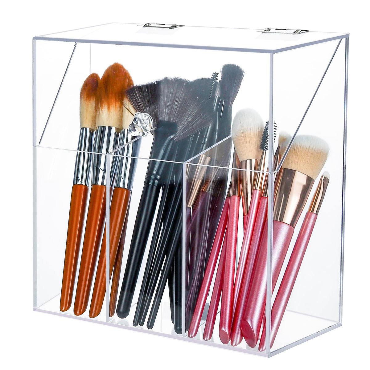 Clear Acrylic Makeup Brush Holder with Lid, Large Capacity Organizer for Vanity