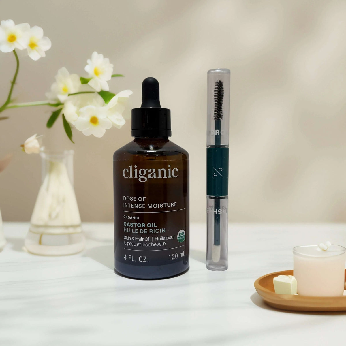 Castor Oil Lash & Brow Set - Nourishing Organic Conditioning Oil by Cliganic